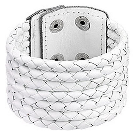 Braided Weave Strands Large White Leather Bracele